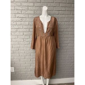 Victoria’s Secret Women Tan Silk Embellished V Neck House Dress Size M/L